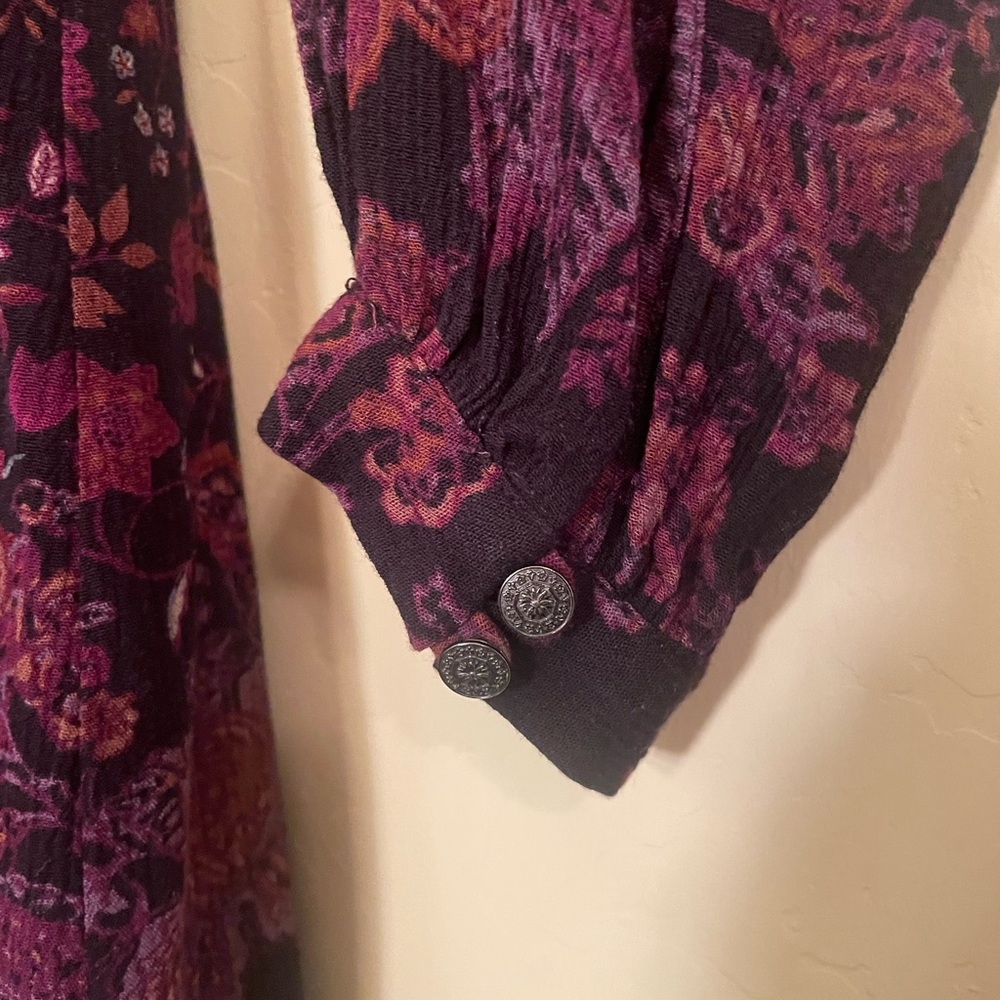 Free People Floral Print Mini Dress Tunic Black Maroon Long Sleeve Dress - Picture 6 of 9